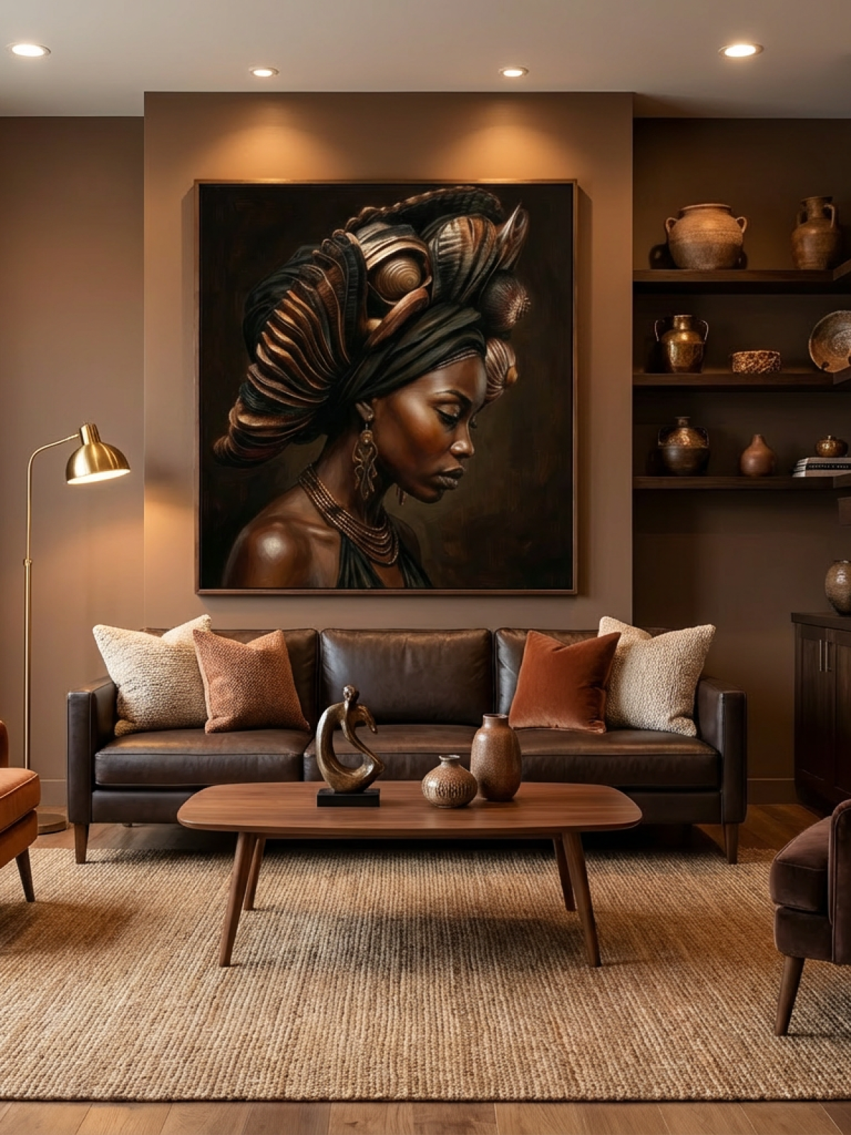 Firefly_deco intérieur design moderne brun avec tableau 616040 (1)